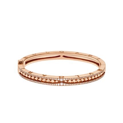 Pre-Owned Bvlgari B.zero1 Rock 18K Rose Gold Studded Spiral Pavé Diamond Bangle Bracelet