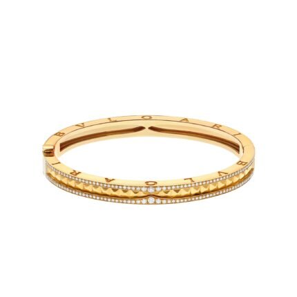 Pre-Owned Bvlgari B.zero1 Rock 18K Yellow Gold Studded Spiral Pavé Diamond Bangle Bracelet