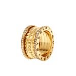 Pre-Owned Bvlgari B.zero1 Rock Four-Band Ring in 18K Yellow Gold with Studded Spiral and Pavé Diamond-Set Edges