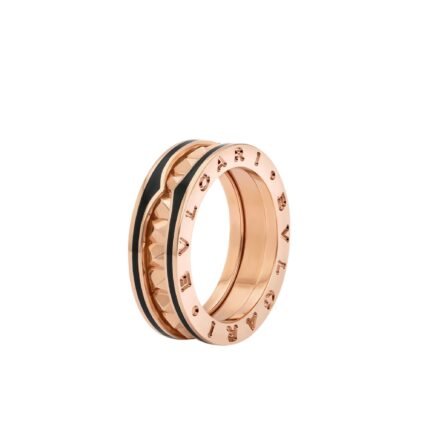 Pre-Owned Bvlgari B.zero1 Rock One-Band Ring in 18 k Rose Gold with Studded Spiral and Black Ceramic Inserts