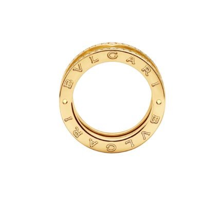 Pre-Owned Bvlgari B.zero1 Rock One-Band Ring in 18K Yellow Gold with Studded Spiral and Pavé Diamond-Set Edges