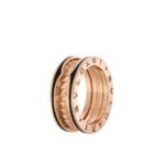 Pre-Owned Bvlgari B.zero1 Rock Two-Band Ring in 18K Rose Gold with Studded Spiral and Black Ceramic Inserts