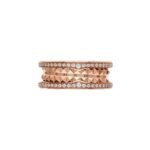 Pre-Owned Bvlgari B.zero1 Rock Two-Band Ring in 18K Rose Gold with Studded Spiral and Pavé Diamond-Set Edges - Image 3
