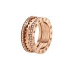Pre-Owned Bvlgari B.zero1 Rock Two-Band Ring in 18K Rose Gold with Studded Spiral and Pavé Diamond-Set Edges