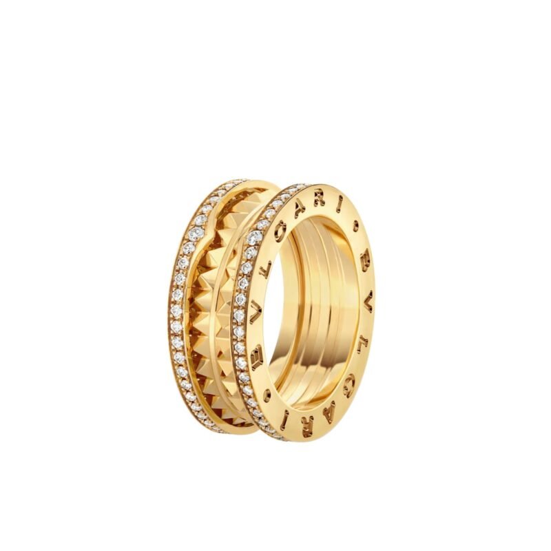 Pre-Owned Bvlgari B.zero1 Rock Two-Band Ring in 18K Yellow Gold with Studded Spiral and Pavé Diamond-Set Edges