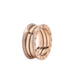 Pre-Owned Bvlgari B.zero1 Three-Band Ring in 18K Rose Gold Set with Full Pavé Diamonds Along the Edges