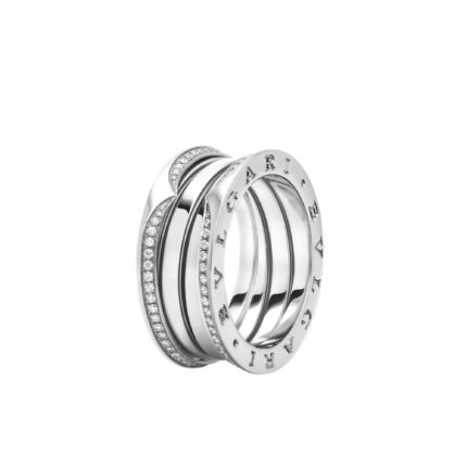 Pre-Owned Bvlgari B.zero1 Three-Band Ring in 18K White Gold Set with Full Pavé Diamonds Along the Edges