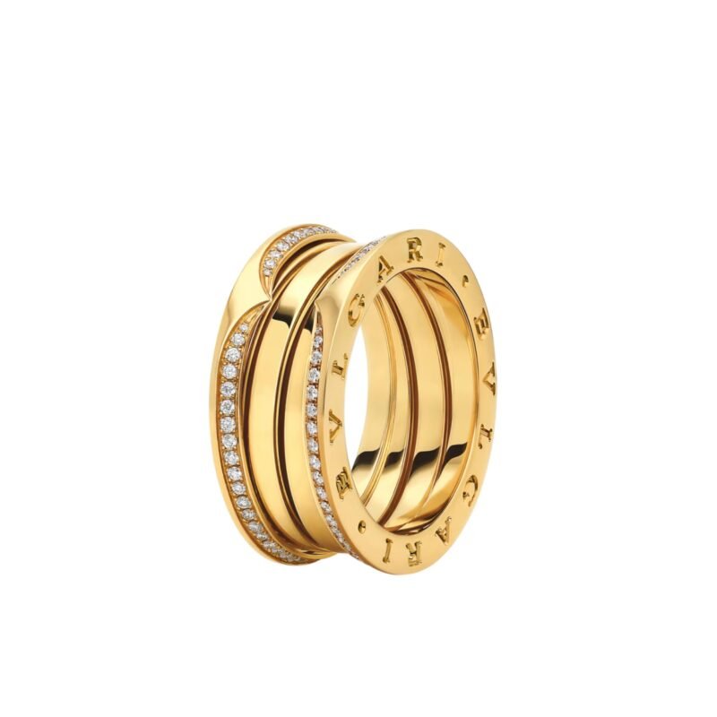 Pre-Owned Bvlgari B.zero1 Three-Band Ring in 18K Yellow Gold Set with Full Pavé Diamonds Along the Edges