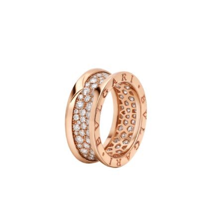 Pre-Owned Bvlgari B.zero1 Two-Band Ring in 18K Rose Gold Set with Pavé Diamonds on the Spiral