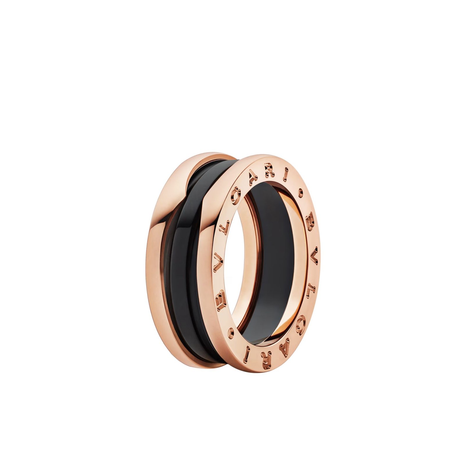 Pre-Owned Bvlgari B.zero1 Two-Band Ring in 18K Rose Gold with Black Ceramic Spiral (2) Pre-Owned Bvlgari B.zero1 Two-Band Ring in 18K Rose Gold with Black Ceramic Spiral