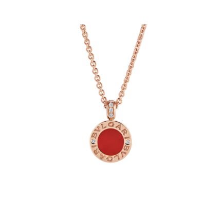 Pre-Owned Bvlgari Bvlgari 18K Rose Gold Carnelian, Mother-of-Pearl and Pavé Diamond Necklace