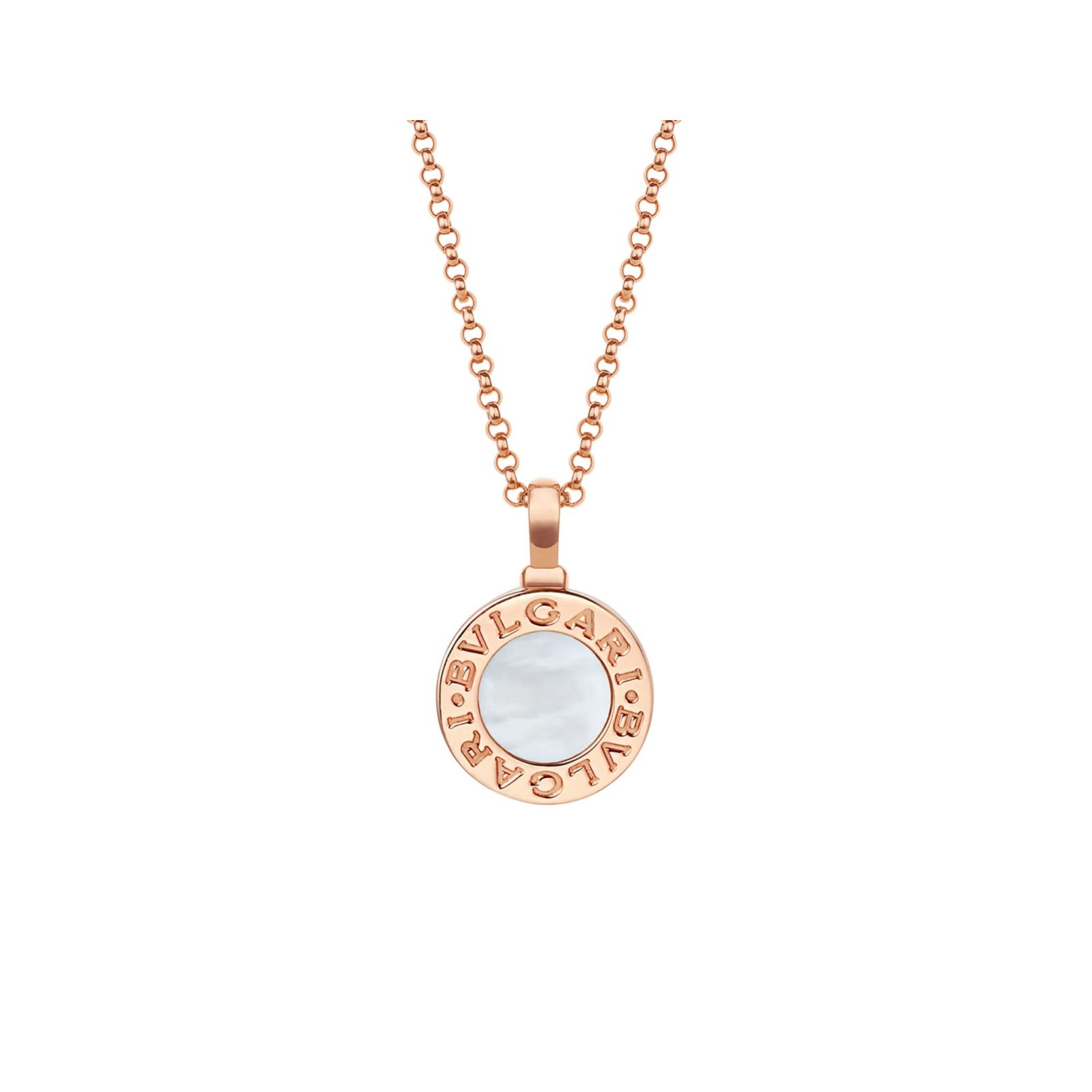 Pre-Owned Bvlgari Bvlgari 18K Rose Gold and Mother-of-Pearl Circle Pendant Necklace Pre-Owned Bvlgari Bvlgari 18K Rose Gold and Mother-of-Pearl Circle Pendant Necklace
