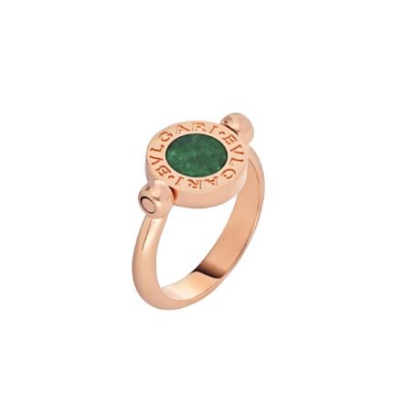 Pre-Owned Bvlgari Bvlgari Flip Ring in 18K Rose Gold Set with Jade and Pavé Diamonds