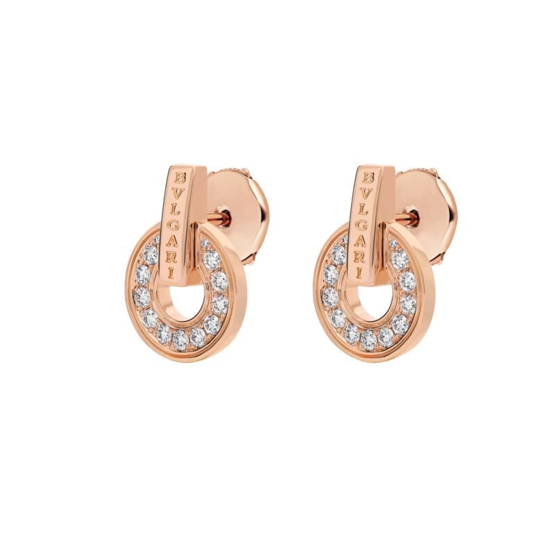 Pre-Owned Bvlgari Bvlgari Openwork 18K Rose Gold Earrings with Full Pavé Diamonds