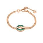 Pre-Owned Bvlgari Bvlgari openwork 18K rose gold bracelet with malachite and diamond. Roman-inspired design.