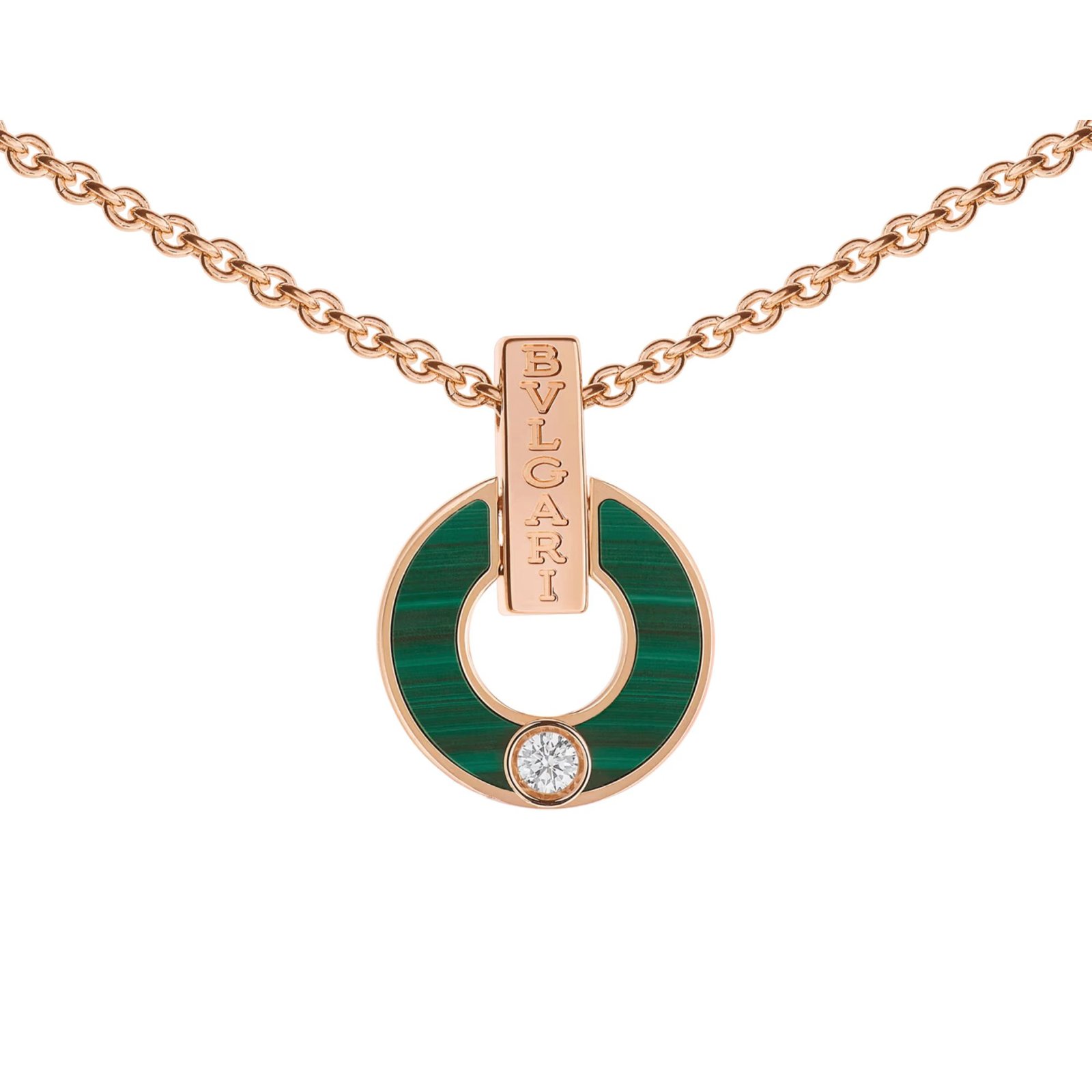Pre-Owned Bvlgari Bvlgari Openwork 18K Rose Gold Malachite and Diamond Necklace Pre-Owned Bvlgari Bvlgari Openwork 18K Rose Gold Malachite and Diamond Necklace