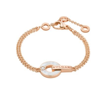 Pre-Owned Bvlgari Bvlgari Openwork 18K Rose Gold Mother-of-Pearl and Brilliant-Cut Diamond Bracelet
