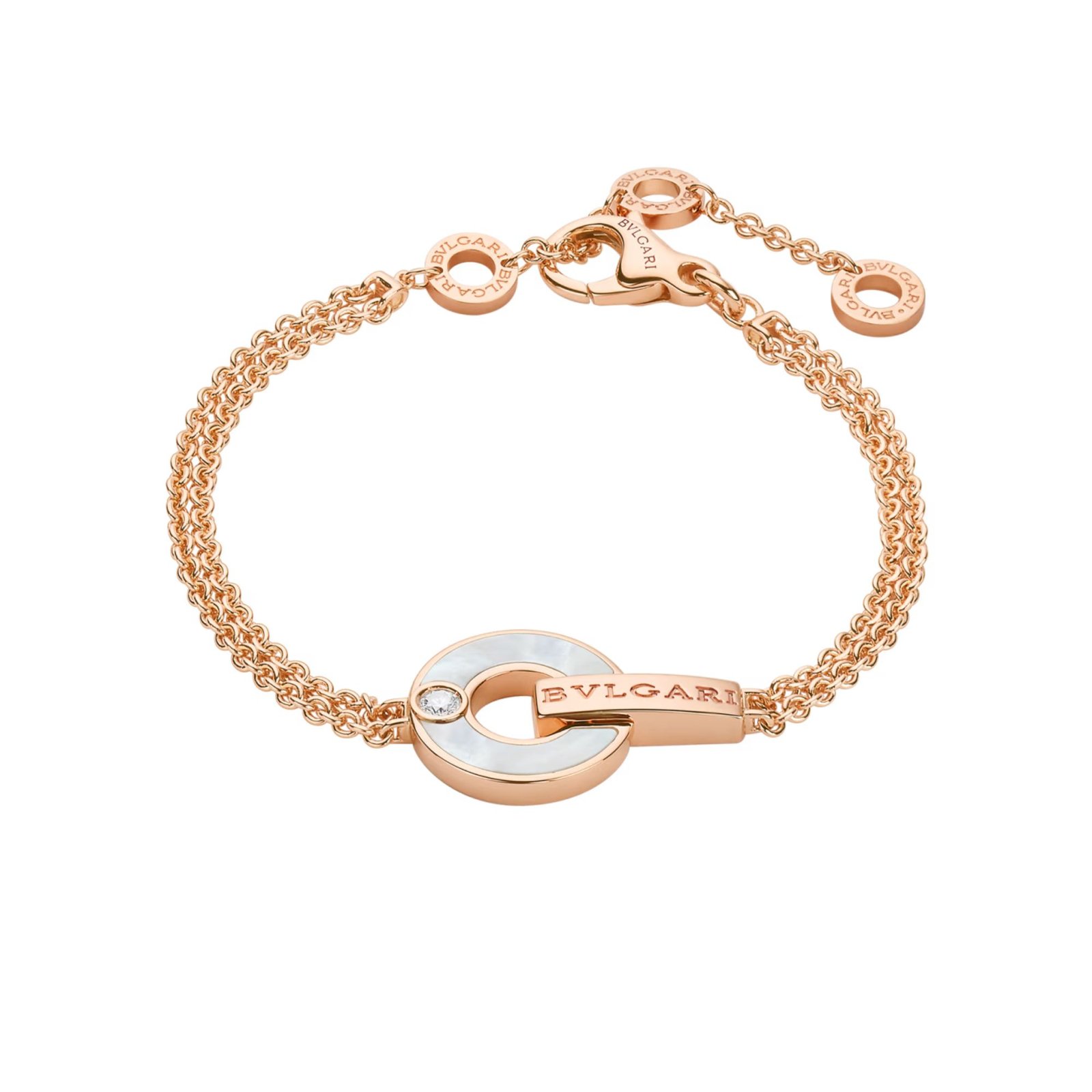 Pre-Owned Bvlgari Bvlgari Openwork 18K Rose Gold Mother-of-Pearl and Diamond Bracelet Pre-Owned Bvlgari Bvlgari Bracelets