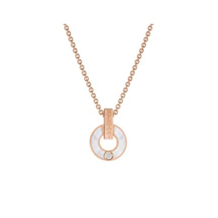 Pre-Owned Bvlgari Bvlgari Openwork 18K Rose Gold Mother-of-Pearl and Diamond Necklace