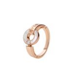 Pre-Owned Bvlgari Bvlgari Openwork Ring in 18 k Rose Gold Set with Mother-of-Pearl Elements and a Round Brilliant-Cut Diamond