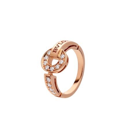 Pre-Owned Bvlgari Bvlgari Ring in 18K Rose Gold Set with Pavé Diamonds
