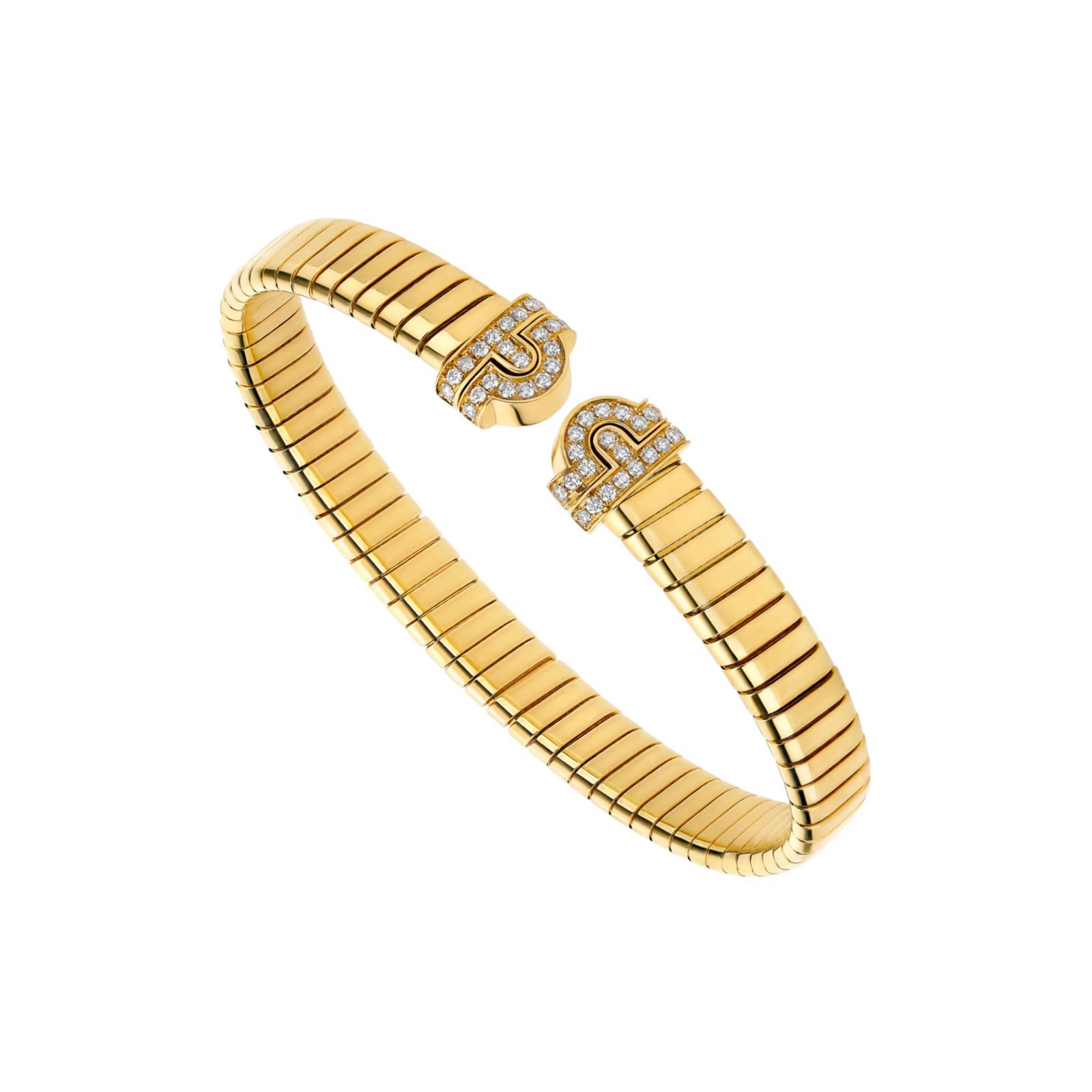 Pre-Owned Bvlgari Bvlgari Tubogas 18K Yellow Gold Pavé Diamond Bracelet (1) Pre-Owned Bvlgari Bvlgari Tubogas 18K Yellow Gold Pavé Diamond Bracelet