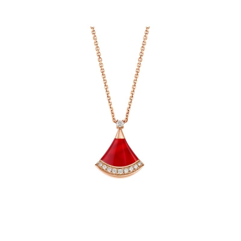 Pre-Owned Bvlgari Divas’ Dream 18K Rose Gold Carnelian and Pavé Diamond Necklace