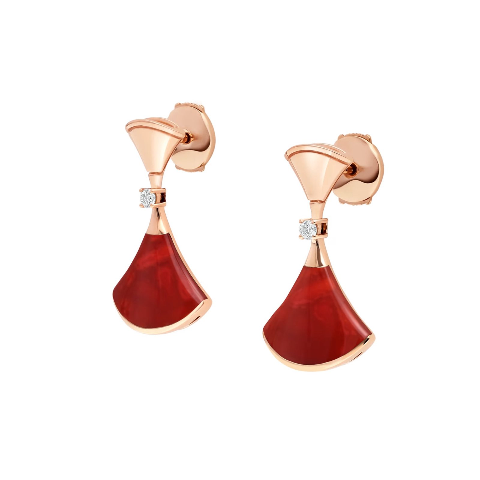 Pre-Owned Bvlgari Divas' Dream 18K Rose Gold Earrings with Carnelian Elements and Round Brilliant-Cut Diamonds (1) Pre-Owned Bvlgari Divas' Dream 18K Rose Gold Earrings with Carnelian Elements and Round Brilliant-Cut Diamonds