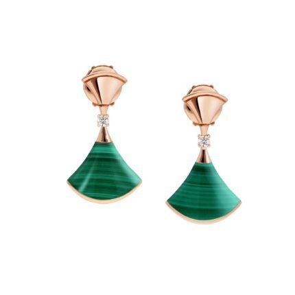 Pre-Owned Bvlgari Divas' Dream 18K Rose Gold Earrings with Malachite Elements and Round Brilliant-Cut Diamonds