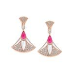 Pre-Owned Bvlgari Divas' Dream 18K Rose Gold Earrings with Pear-Shaped Rubellites, Mother-of-Pearl Elements and Pavé Diamonds - Image 2