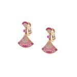 Pre-Owned Bvlgari Divas' Dream 18K Rose Gold Earrings with Round Brilliant-Cut Pink Sapphires, Rubies, and Pavé Diamonds