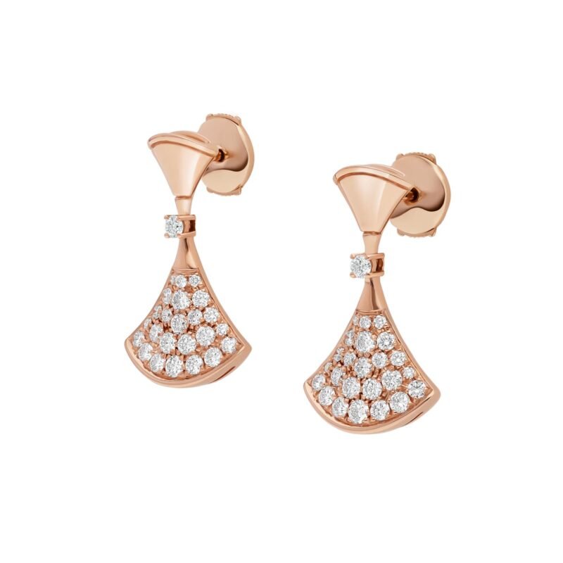 Pre-Owned Bvlgari Divas' Dream 18K Rose Gold Earrings with a Diamond and Pavé Diamonds