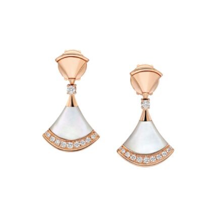 Pre-Owned Bvlgari Divas' Dream 18K Rose Gold Fan-Shaped Drop Earrings with Mother-of-Pearl and Brilliant-Cut Diamonds