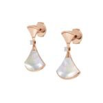 Pre-Owned Bvlgari Divas' Dream 18K Rose Gold Fan-Shaped Drop Earrings with Mother-of-Pearl and a Brilliant-Cut Diamond