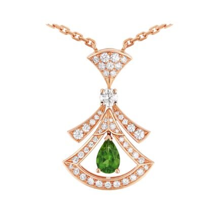 Pre-Owned Bvlgari Divas’ Dream 18K Rose Gold Green Tourmaline and Diamond Necklace