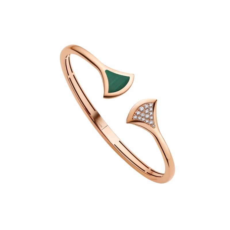 Pre-Owned Bvlgari Divas' Dream 18K Rose Gold Malachite and Pavé Diamond Bangle Bracelet