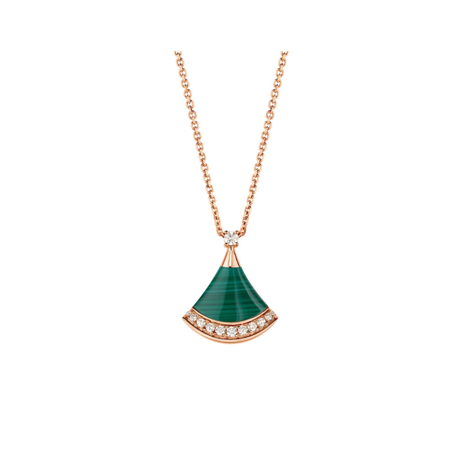 Pre-Owned Bvlgari Divas’ Dream 18K Rose Gold Malachite and Pavé Diamond Necklace (3) Pre-Owned Bvlgari Divas’ Dream 18K Rose Gold Malachite and Pavé Diamond Necklace