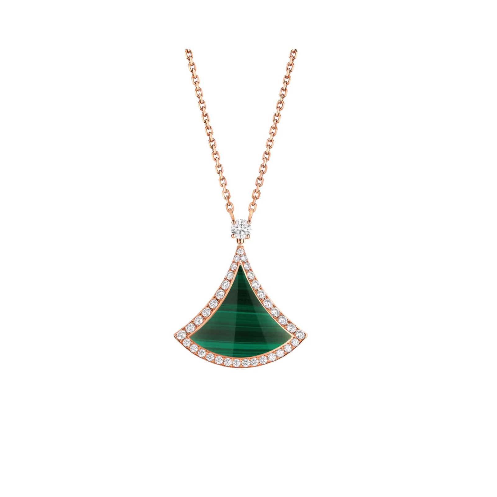 Pre-Owned Bvlgari Divas’ Dream 18K Rose Gold Malachite and Pavé Diamond Necklace Pre-Owned Bvlgari Divas’ Dream 18K Rose Gold Malachite and Pavé Diamond Necklace