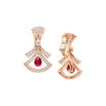 Pre-Owned Bvlgari Divas' Dream 18K Rose Gold Openwork Earrings with Pear-Shaped Rubies, Round Brilliant-Cut and Pavé Diamonds - Image 2