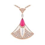 Pre-Owned Bvlgari Divas' Dream 18K Rose Gold Rubellite, Mother-of-Pearl and Pavé Diamond Necklace