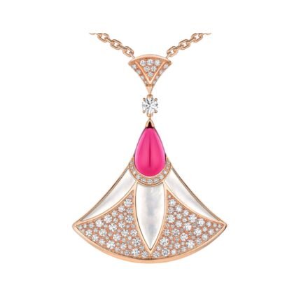 Pre-Owned Bvlgari Divas' Dream 18K Rose Gold Rubellite, Mother-of-Pearl and Pavé Diamond Necklace