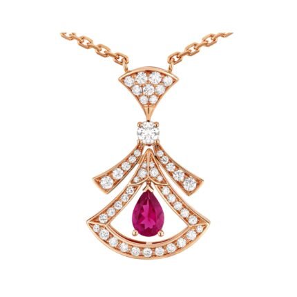 Pre-Owned Bvlgari Divas’ Dream 18K rose gold necklace with pear-shaped rubellite and pavé diamonds