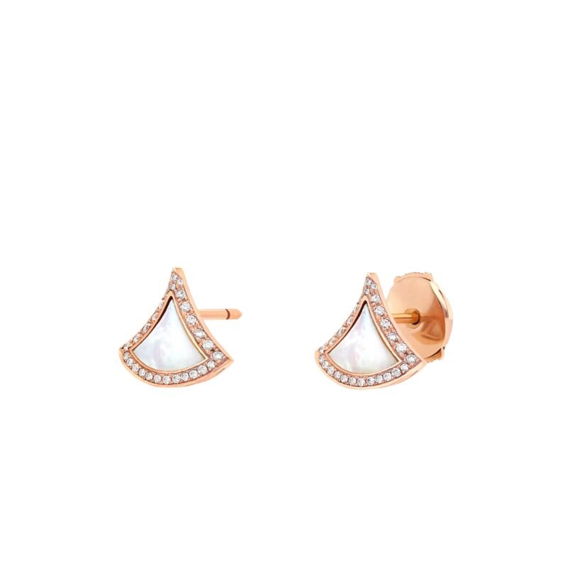 Pre-Owned Bvlgari Divas' Dream 18K Rose Gold Stud Earrings with Mother-of-Pearl Inserts and Pavé Diamonds