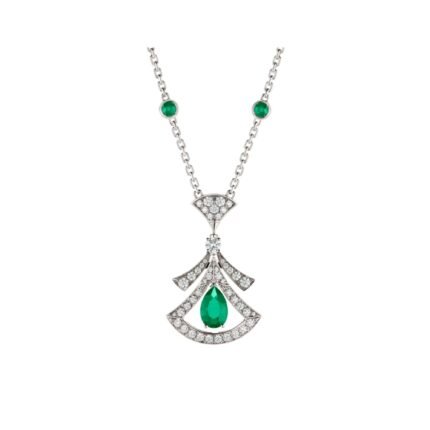 Pre-Owned Bvlgari Divas’ Dream 18K White Gold Emerald and Diamond Openwork Necklace