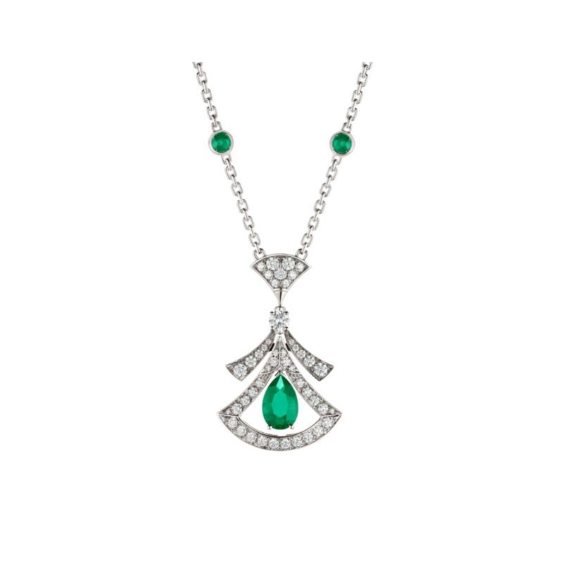 Pre-Owned Bvlgari Divas’ Dream 18K White Gold Emerald and Diamond Openwork Necklace