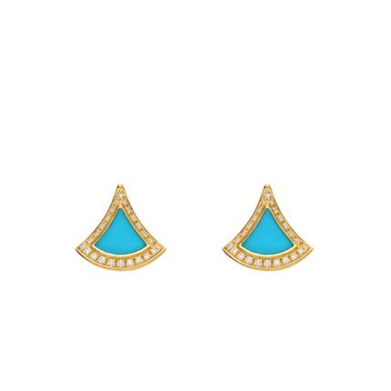 Pre-Owned Bvlgari Divas' Dream 18K Yellow Gold Earrings with Turquoise Elements and Pavé Diamonds