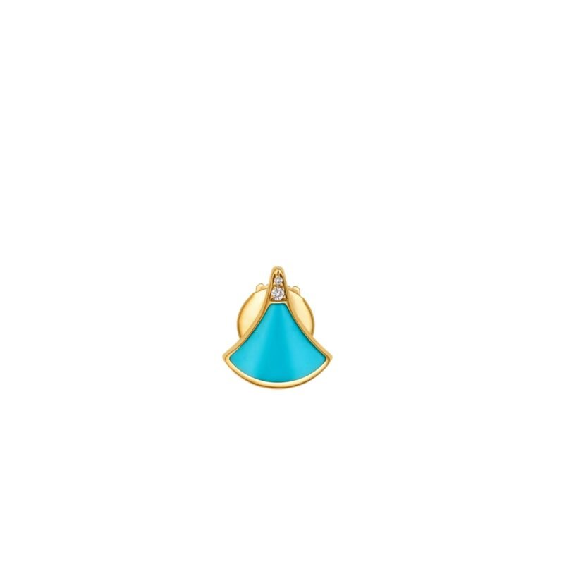 Pre-Owned Bvlgari Divas' Dream 18K Yellow Gold Fan-Shaped Single Stud Earring with Turquoise and Pavé Diamonds