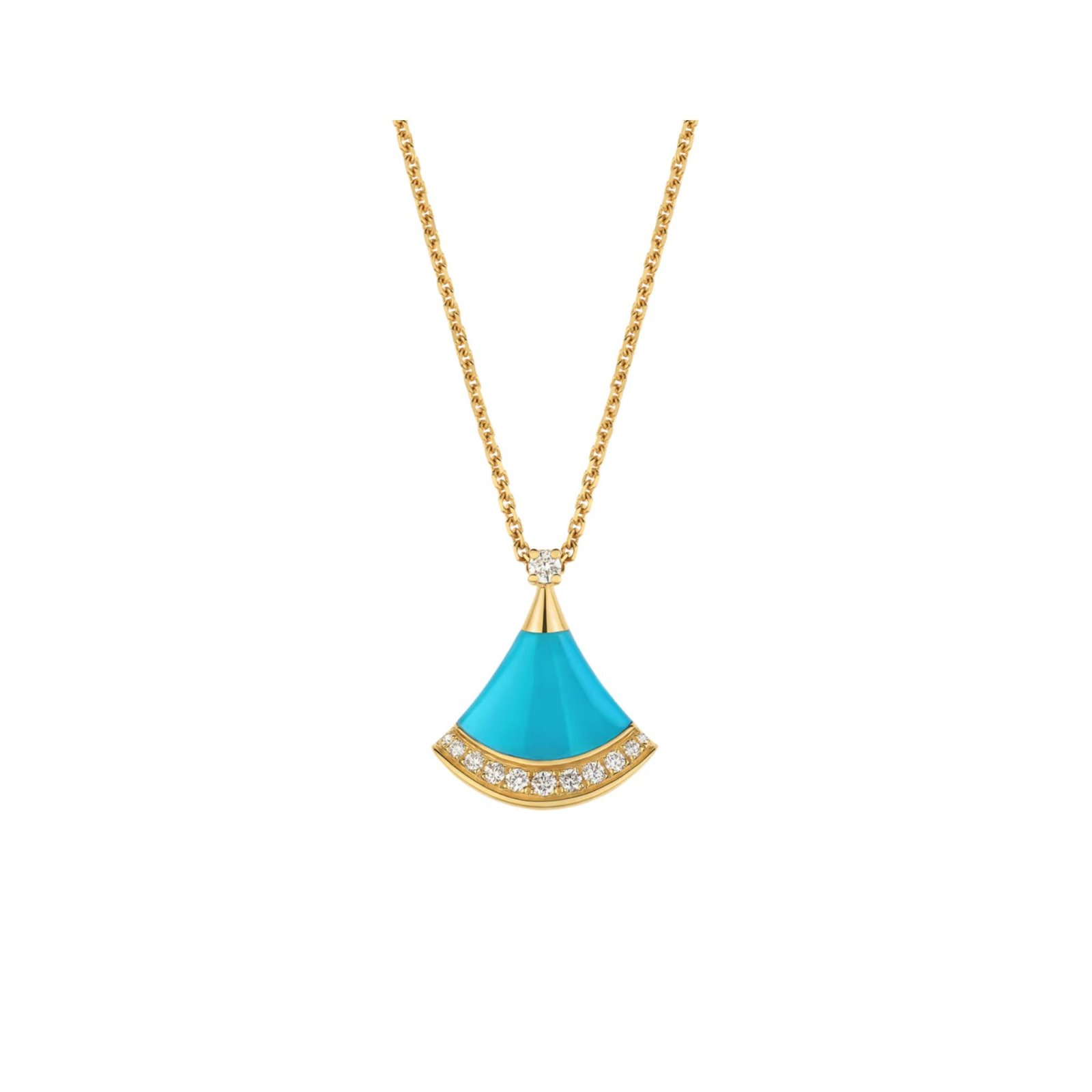 Pre-Owned Bvlgari Divas’ Dream 18K Yellow Gold Turquoise and Diamond Necklace Pre-Owned Bvlgari Divas’ Dream 18K Yellow Gold Turquoise and Diamond Necklace