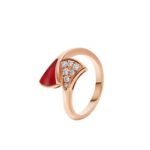 Pre-Owned Bvlgari Divas' Dream Ring in 18 k Rose Gold Set with Carnelian Element and Pavé Diamonds