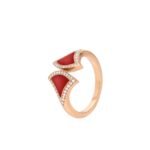 Pre-Owned Bvlgari Divas' Dream Ring in 18K Rose Gold Set with Carnelian Elements and Pavé Diamonds